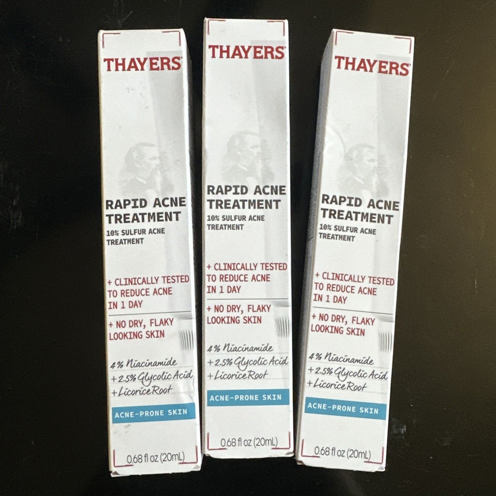 LOT OF 3! Thayers Rapid Acne Treatment 10% Sulfur Acne Prone Skin Exp 1/2027